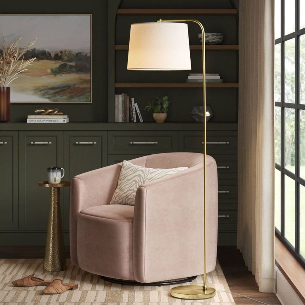 62"x14" New Traditional Brass Downbridge Floor Lamp with Linen Shade